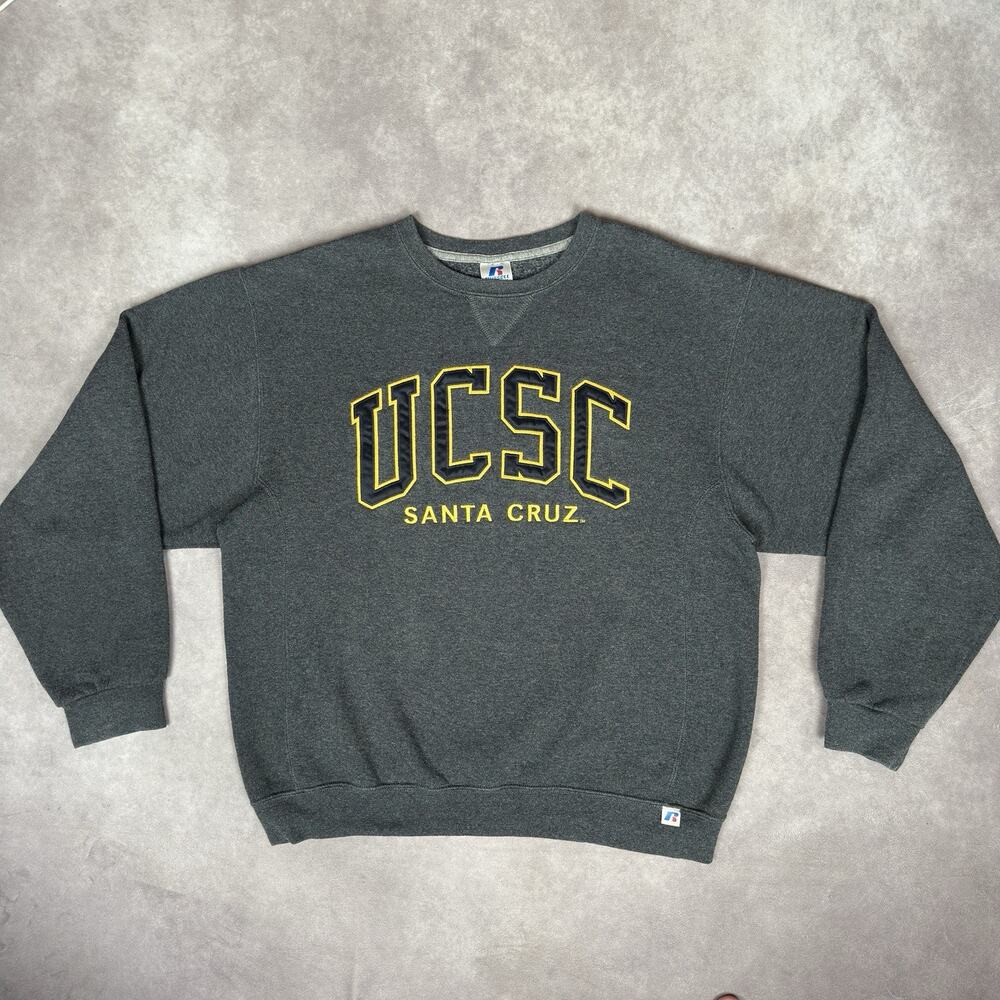 Vintage Russel Athletic UCSC Santa Cruz Fleece Sweatshirt Men M Gray Embroidered